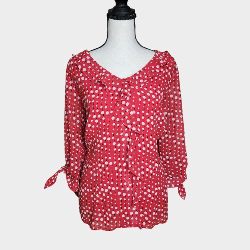 Emma James Liz Claiborne Red Polka Dot Ruffle Blouse Plus Size 14W 2 piece layer